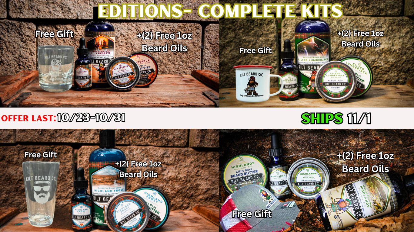 Kilt Beard Co. Editions Complete Beard Kits with free Gifts for Men.