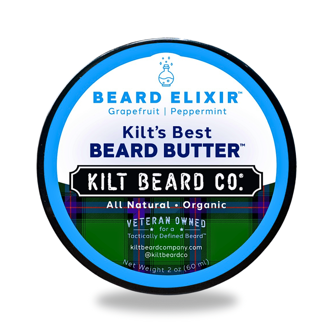 Kilt Beard Co. beard butter — citrus-mint-lavender blend, rich yet fast-absorbing.