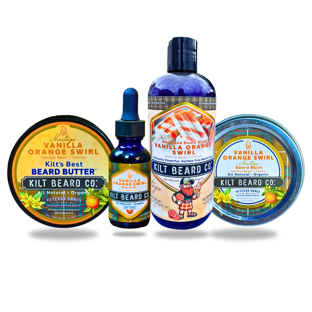 Vanilla Orange Swirl Heritage Complete Beard Kit | Beard Oil, Balm, Butter, and Advanced Wash - KiltBeardCo