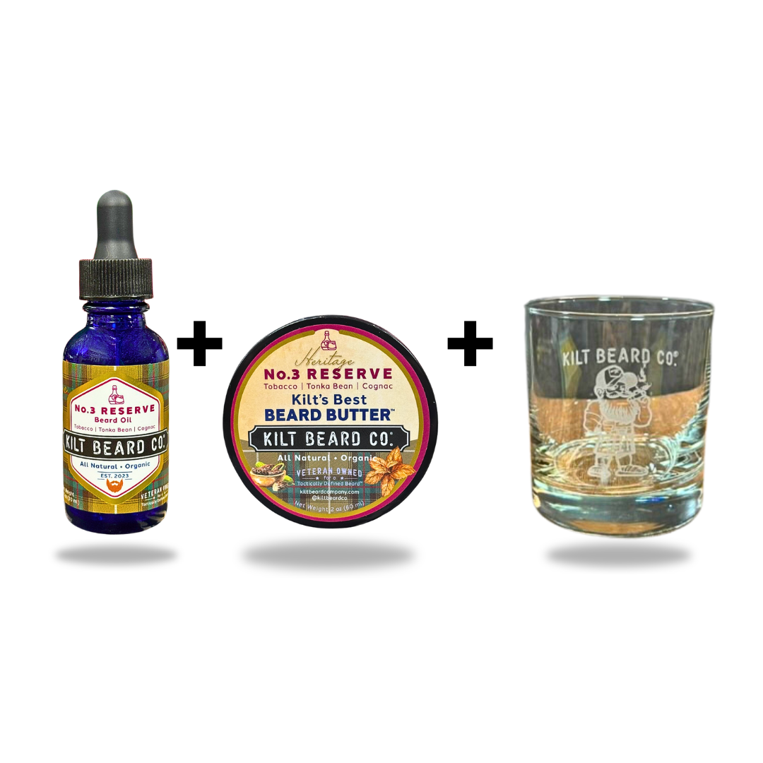 Whiskey Lounge Bundle | No. 3 Reserve Oil + Butter + Rocks Glass - KiltBeardCo