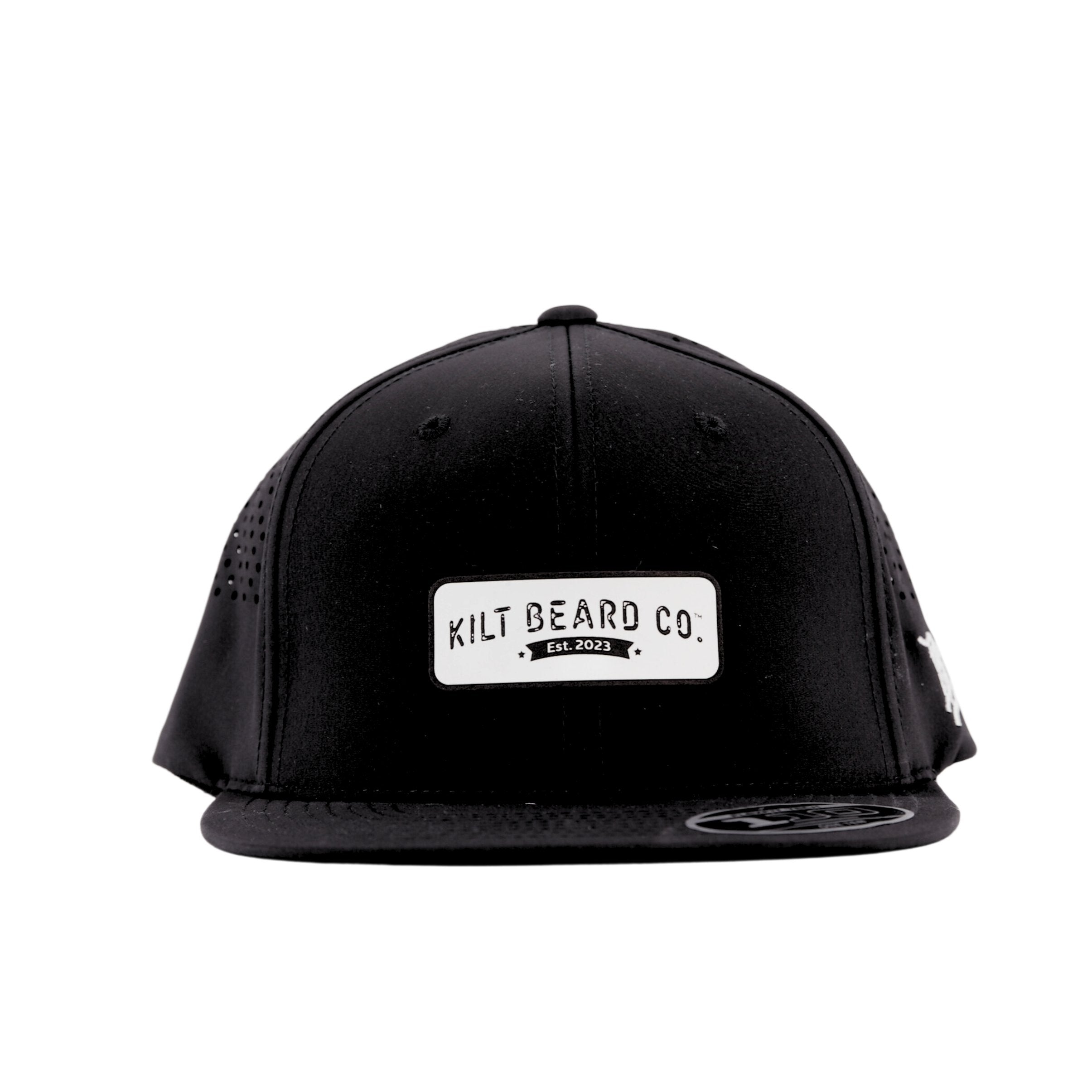 Flat Performance Hat- Leather White Logo (oval) - KiltBeardCo