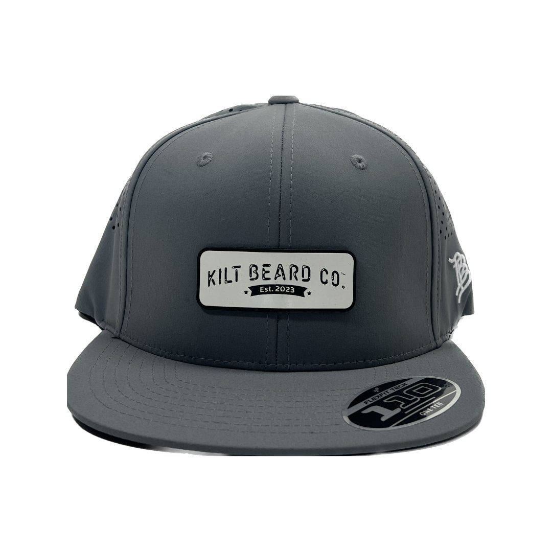 Flat Performance Hat- Leather White Logo (oval) - KiltBeardCo
