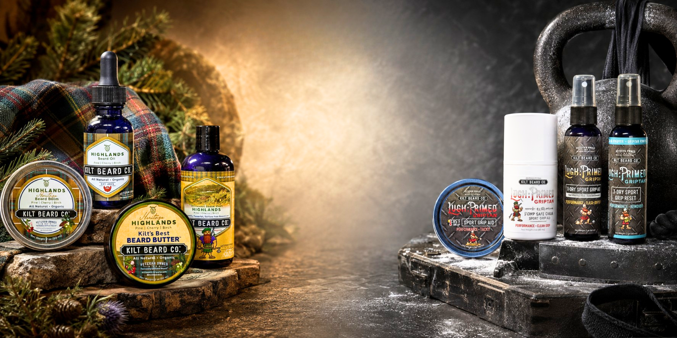 Kilt Beard Co. Beard products-beard oil, balm, butter, wash. Griptan Grip Aids- tacky, liquid chalk, hand care. Highland lifestyle. 