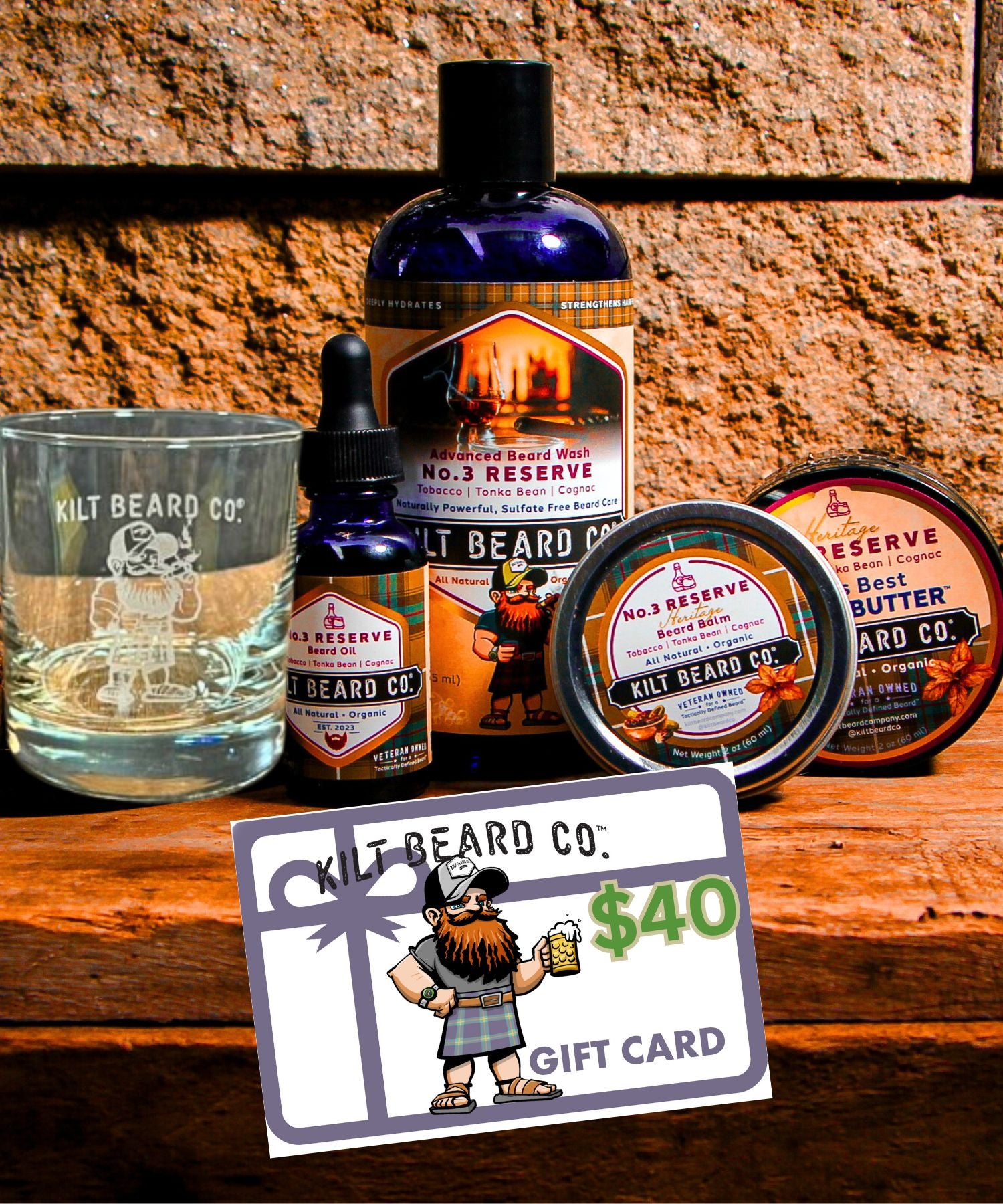 Editions Complete Beard Kit with whiskey glass and Gift Card.