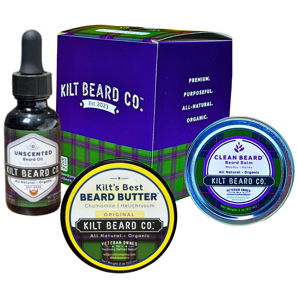 Unscented- Everyday Lifestyle Beard Kit- Beard Oil, Balm, and Butter