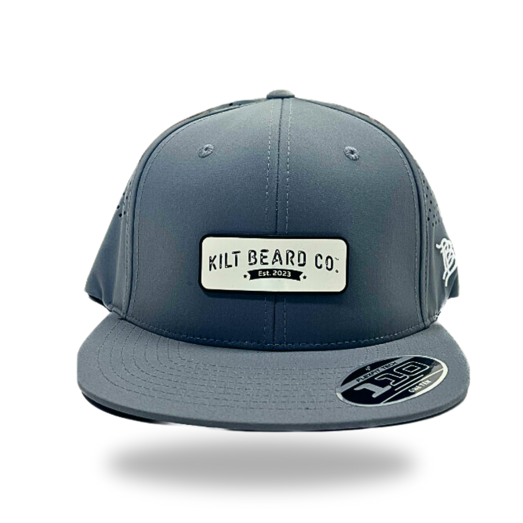 Flat Performance Hat- Leather White Logo (oval)