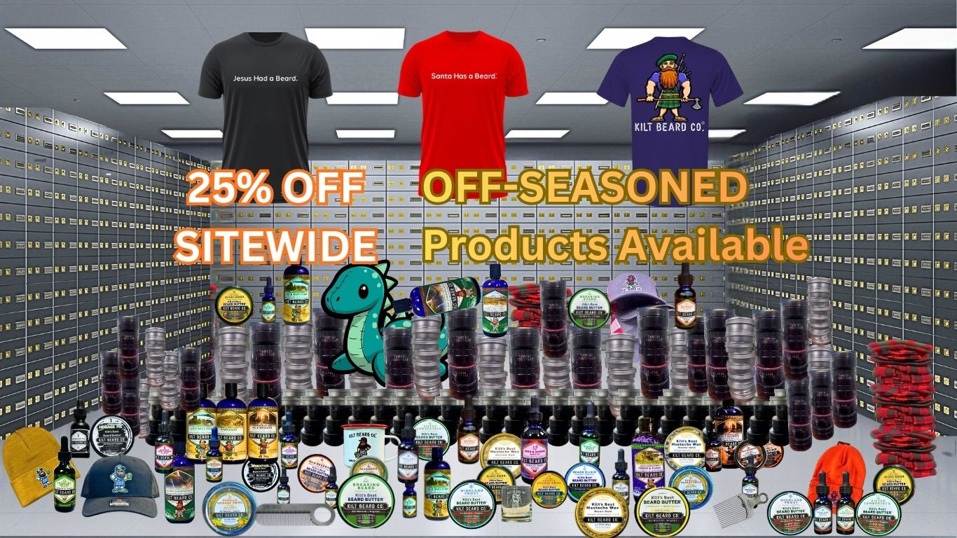 A detailed picture of Kilt Beard Company's products in a vault