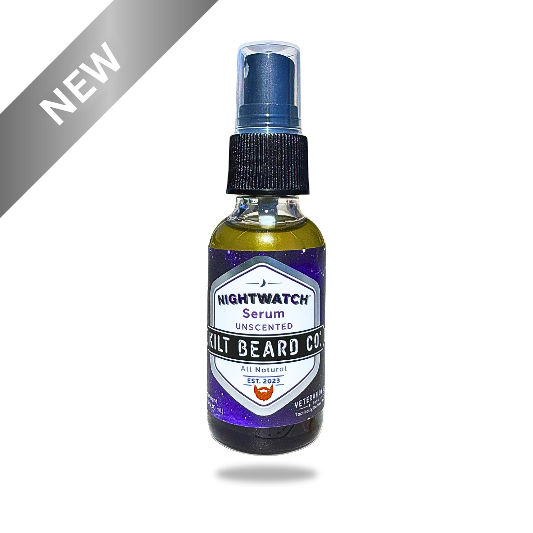 Bottle of Nightwatch Serum by Kilt Beard Co. on a white background