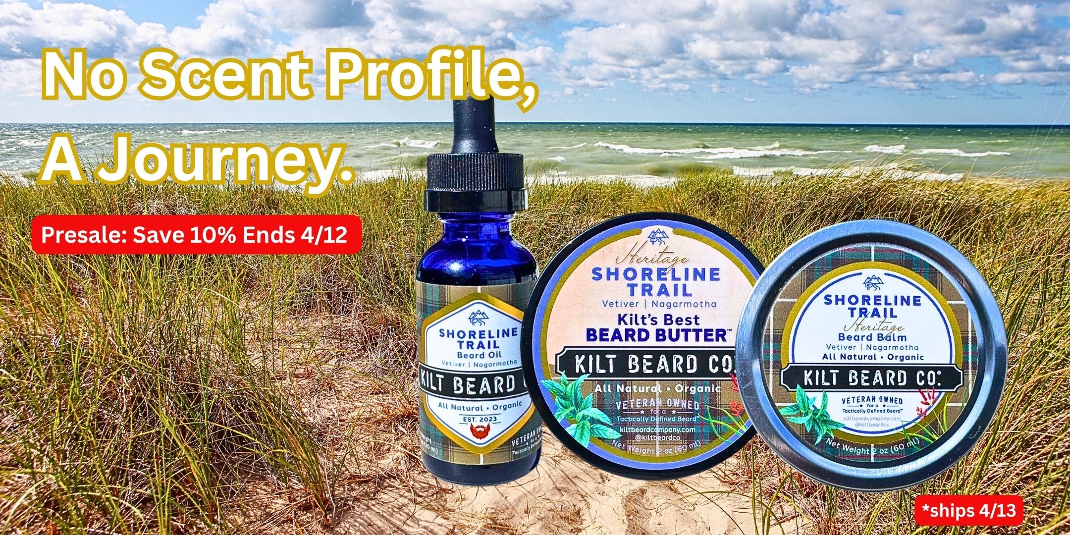 Shorline Trail beard oil, balm, butter, and beard kit. By Kilt Beard Co.