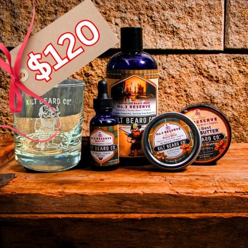 Editions - No. 3 Reserve Heritage Complete Kit | Beard Oil, Balm, Butter, Advanced Wash, and Free Sipping Glass Gift - KiltBeardCo