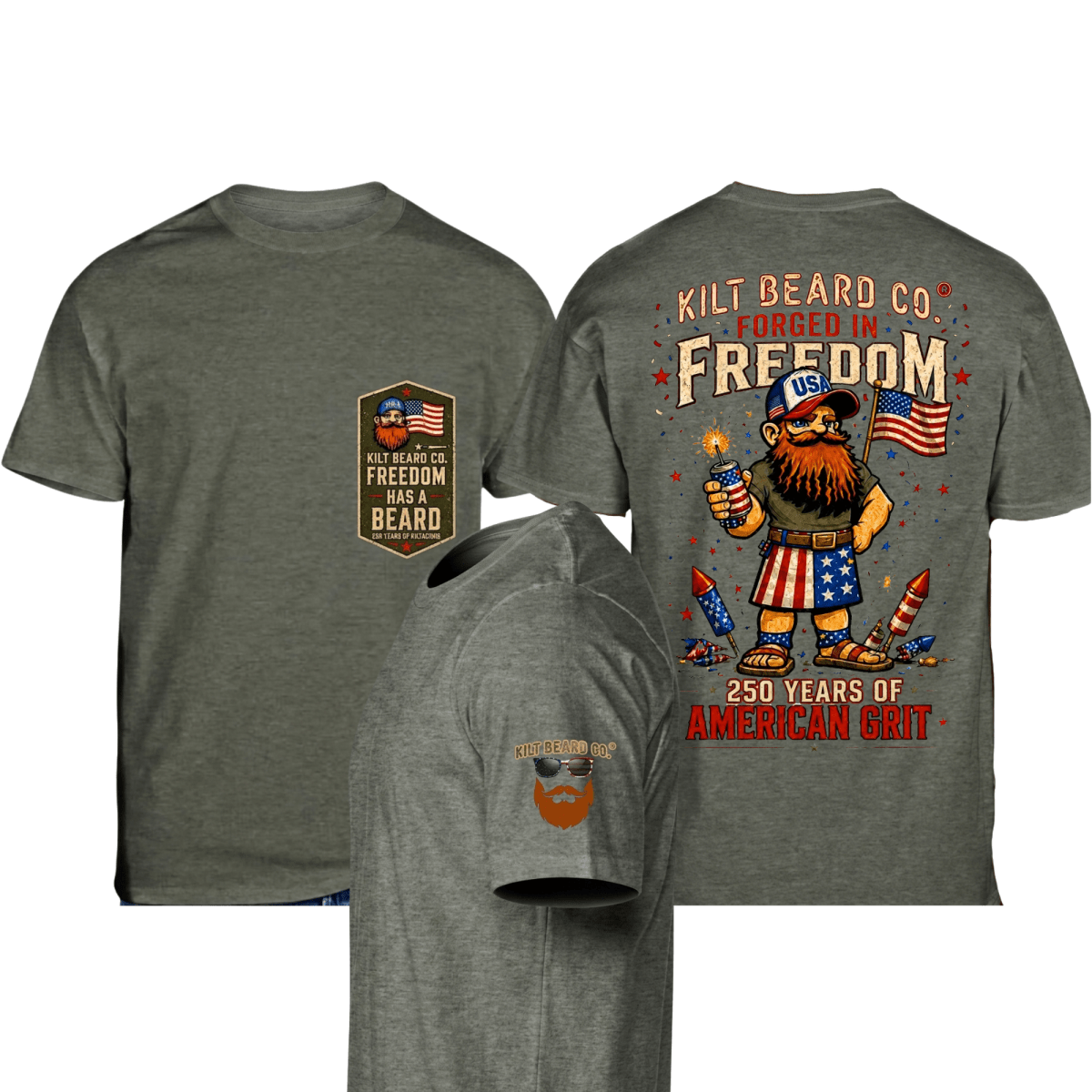 Kilt Beard Co. | 250th Freedom Has A Beard T-Shirt - KiltBeardCo
