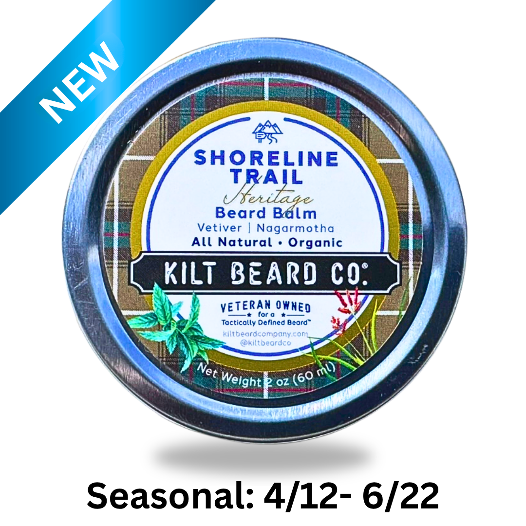 Premium Beard Balm | Shoreline Trail Heritage | Vetiver, Nagarmotha - KiltBeardCo