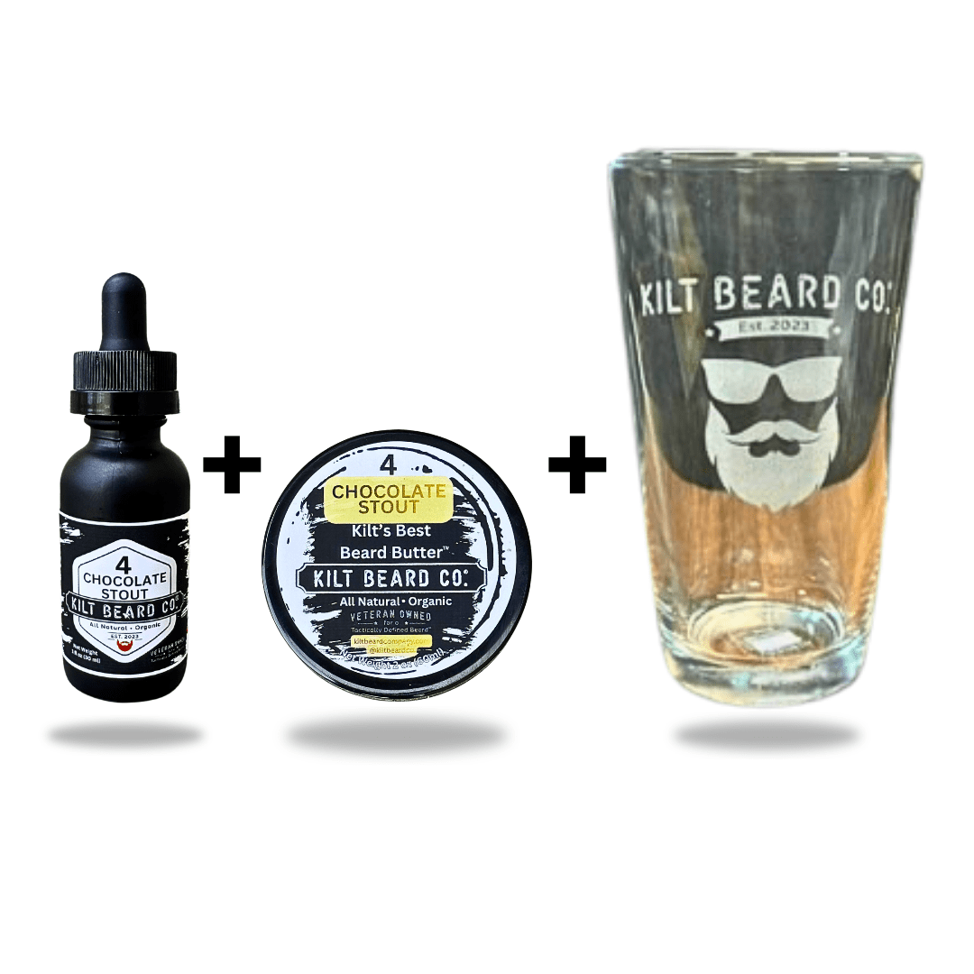 The Stout Bundle | Chocolate Stout Oil + Butter + Pint Glass - KiltBeardCo