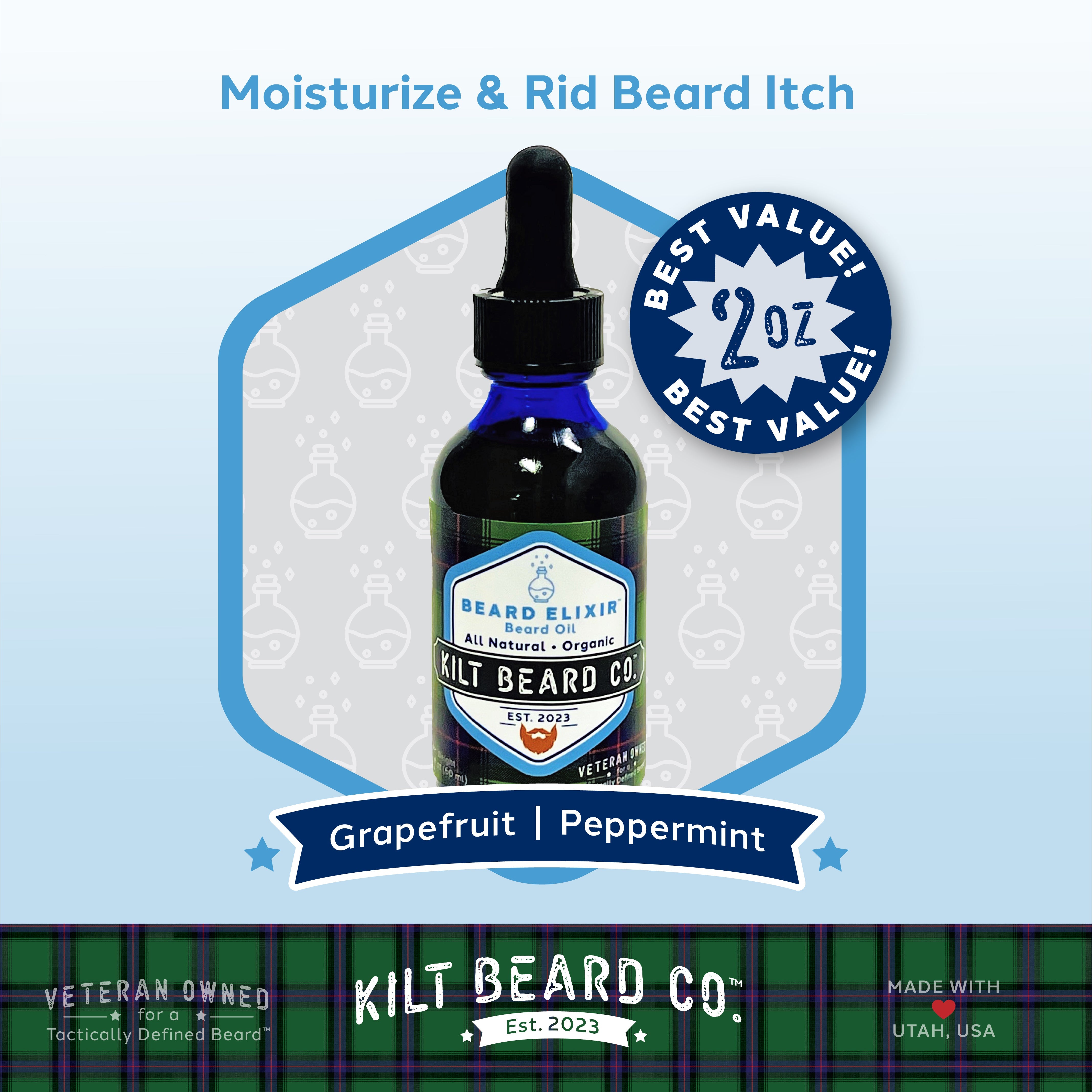 Daily Moisturizer Beard Kit - Balm, Oil, Butter (Beeswax, Peppermint, Shea) - KiltBeardCo