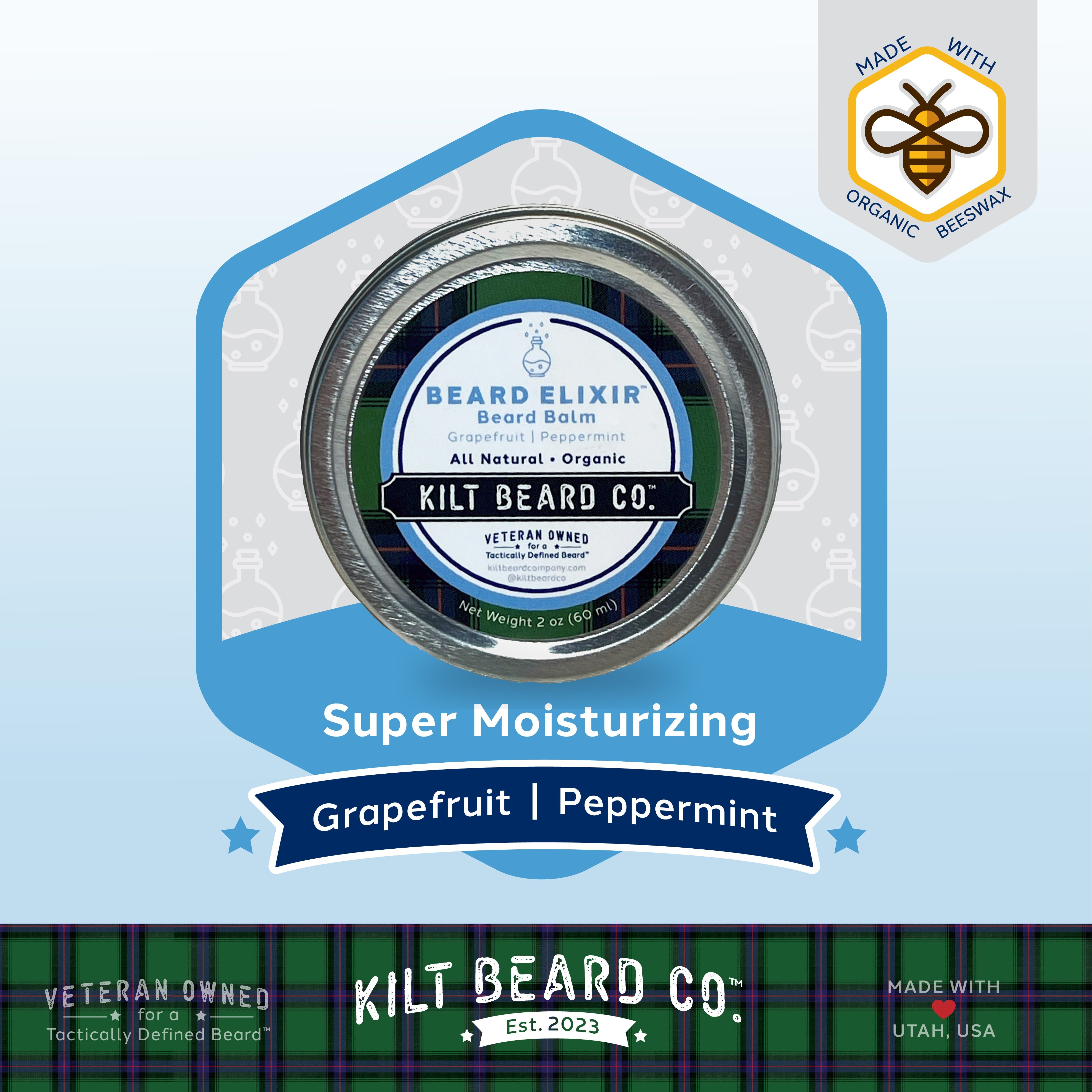 Daily Moisturizer Beard Kit - Balm, Oil, Butter (Beeswax, Peppermint, Shea) - KiltBeardCo