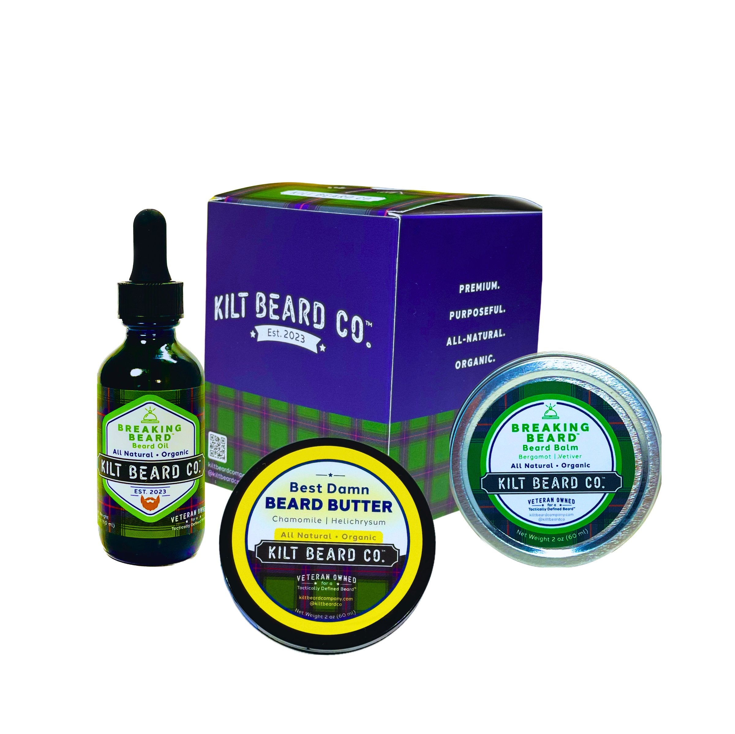 Everyday Beard Care Kit - Beeswax, Vetiver, Shea (Balm, Oil) - KiltBeardCo