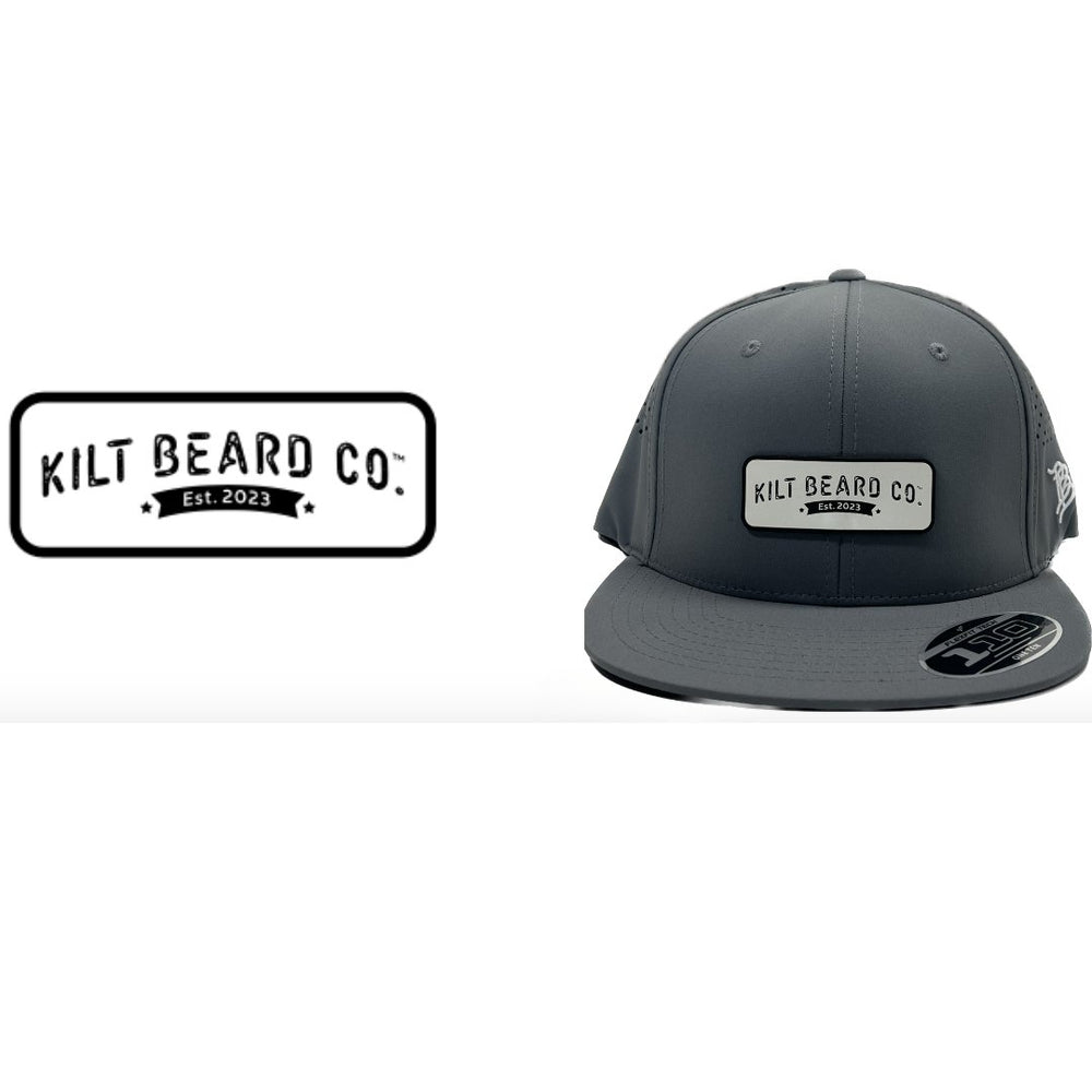 Flat Performance Hat- Leather White Logo (oval) - KiltBeardCo