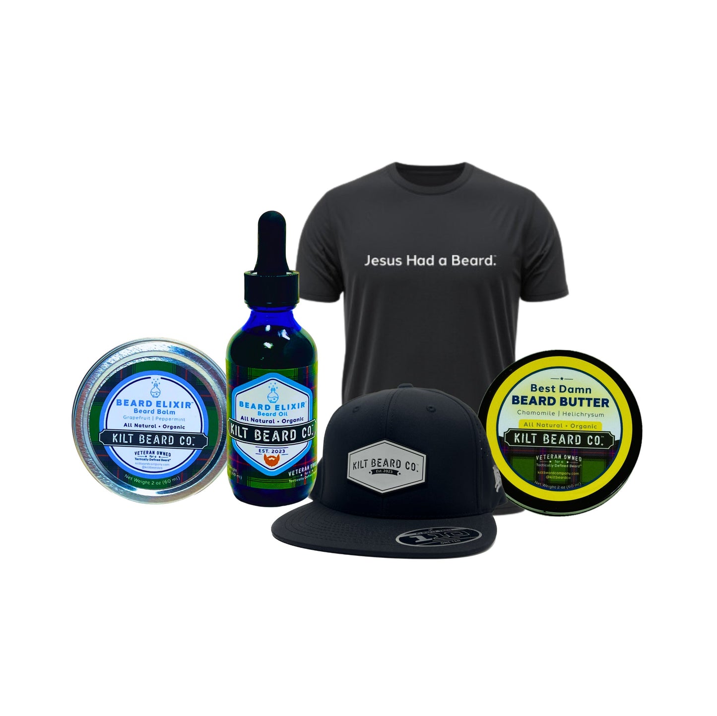 Moisturizing Powerhouse Beard Kit - Peppermint, Mango (Balm, Oil, Butter, Hat, T-shirt) - KiltBeardCo