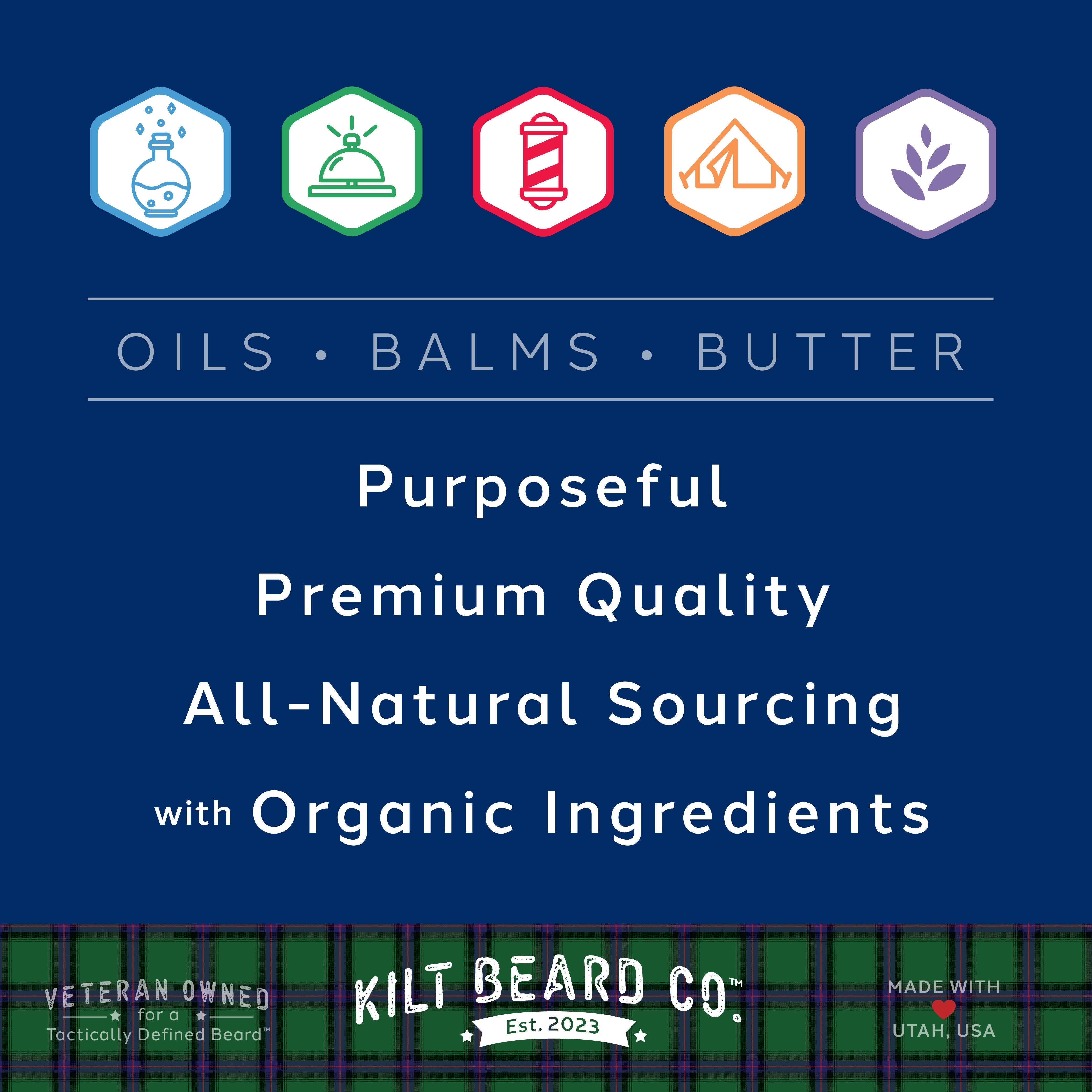 Outdoor Beard Care Kit - Cedarwood Oil, Unscented Balm (Argan, Baobab) - KiltBeardCo