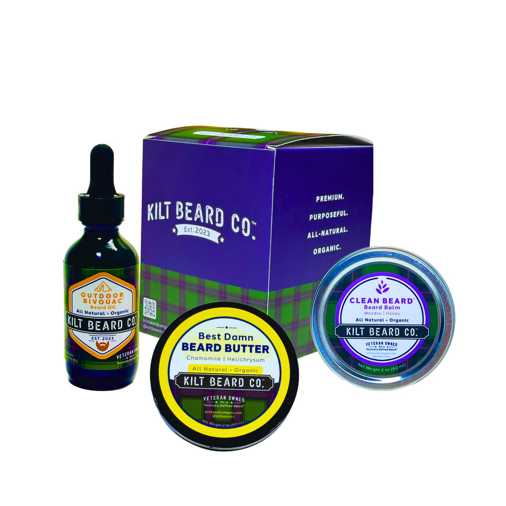 Outdoor Beard Care Kit - Cedarwood Oil, Unscented Balm (Argan, Baobab) - KiltBeardCo