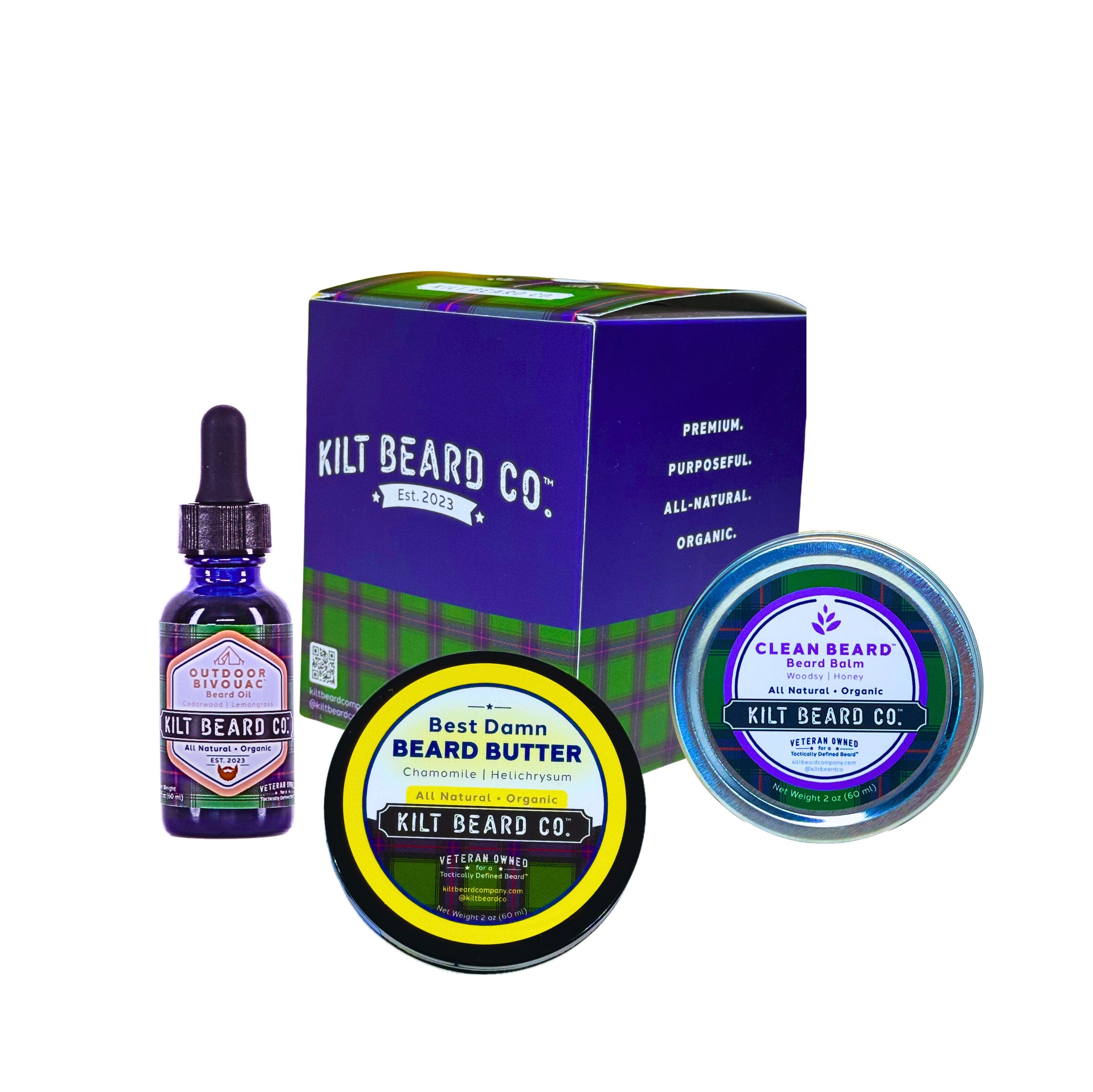 Outdoor Beard Care Kit - Cedarwood Oil, Unscented Balm (Argan, Baobab) - KiltBeardCo